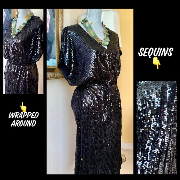 MICHAEL By Michael Kors Black Sequin Wrap Dress Plus Size 3X NWOT - Picture 3 of 10